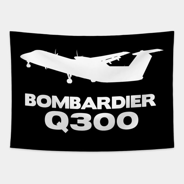 Bombardier Q300 Silhouette Print (White) Tapestry by TheArtofFlying