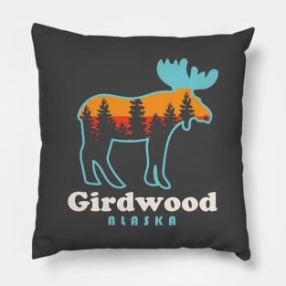 Girdwood Alaska Moose Retro Vintage Pillow