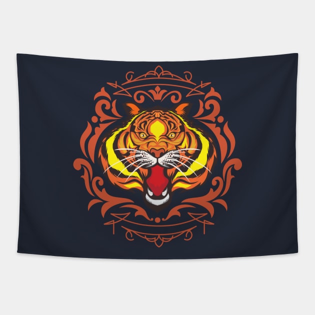 Angry Tiger Design Tapestry by EMTEHA