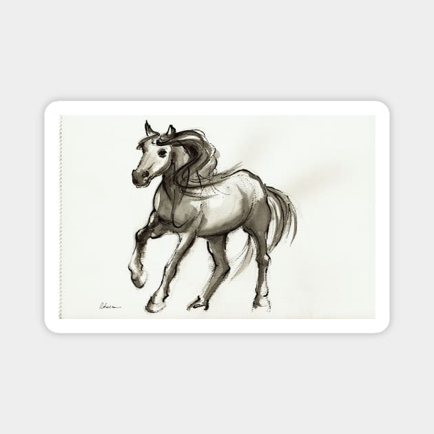 Magnificent Mare - ink wash painting Magnet by tranquilwaters