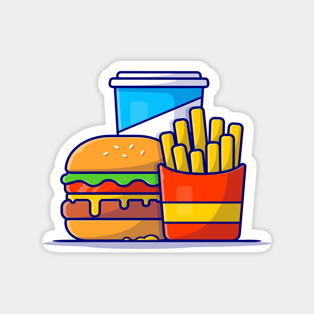 Burger, French fries And Soft Drink Cartoon Vector Icon Illustration Magnet by Catalyst Labs