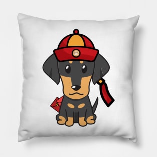 Cute dachshund ready for lunar new year Pillow