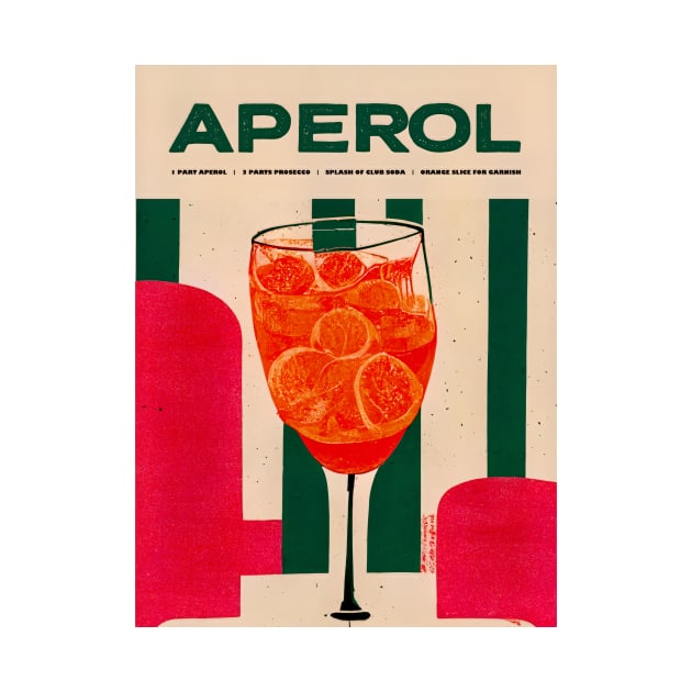 Retro Aperol Spritz Poster Green Stripes Homebar, Kitchen Bar Prints, Vintage Drinks, Recipe, Wall Art by BetterManufaktur