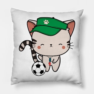 Tabby Cat Playing Soccer Pillow