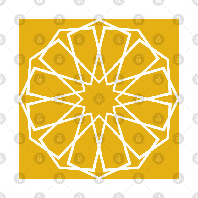 White Islamic Geometric Pattern Stars on Yellow Background by Tilila