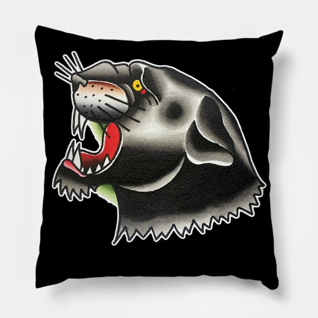 Big Panther Head Tattoo Design Pillow by forevertruetattoo