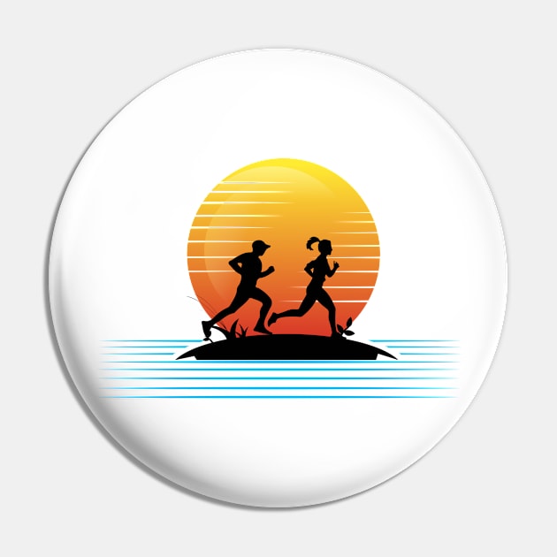 Sunset man-woman running Pin by SundayBuyer