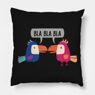 The Two colorful funny parrots gossiping, words can fly a thousand miles Pillow