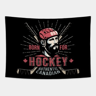 Vintage Canadian hockey print with bearded player Tapestry