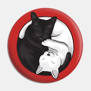 Ying Yang Black and White Cat Graphic Pin