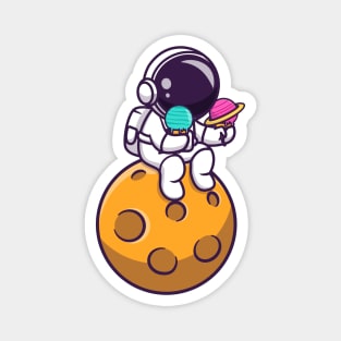 Cute Astronaut Holding Planet Ice Cream On The Planet Magnet