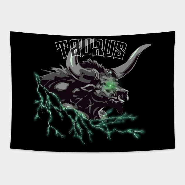 Lightning Taurus (green) Tapestry by RampArt