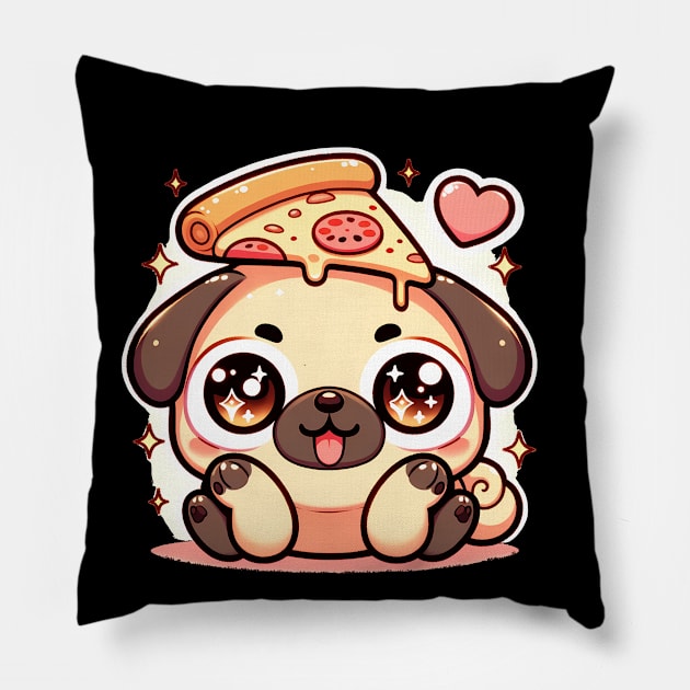 Pizza Cute Pug Dog Lover Pillow by dukito