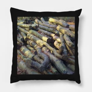 Felled wood in a forest Pillow