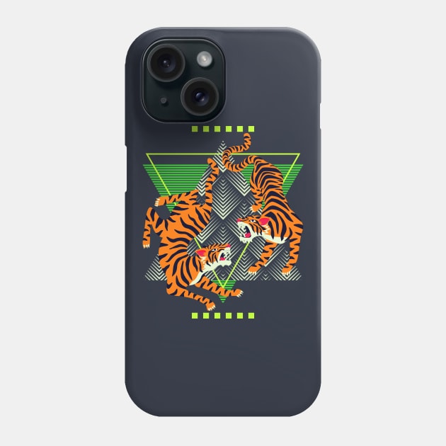 Double Tiger Retro Background Phone Case by machmigo