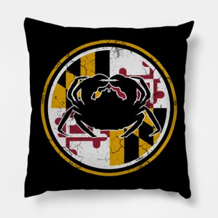 Maryland Flag Blue Crab Circle Art Pillow