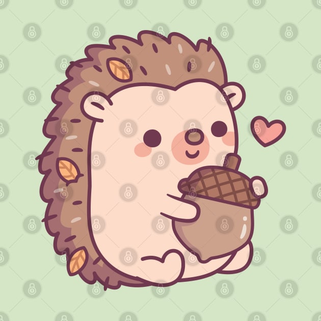 Cute Little Hedgehog With Autumn Leaves And Acorn by rustydoodle