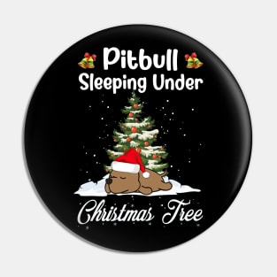 Pitbull Sleeping Under Christmas Tree Funny Xmas Pin