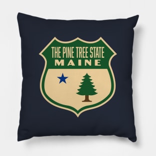 The Pine Tree State Maine Retro Pine Tree Shield (Green) Pillow