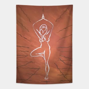 Yoga asana Vrksasana. A tree pose. Tapestry