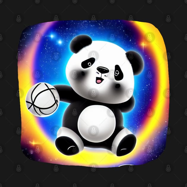 Cute Panda Play Basketball on The Moon by Suga Collection