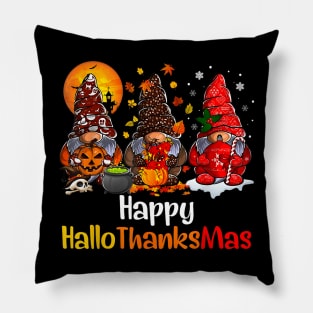 Happy Hallothanksmas Gnomes Halloween Thanksgiving Christmas Pillow