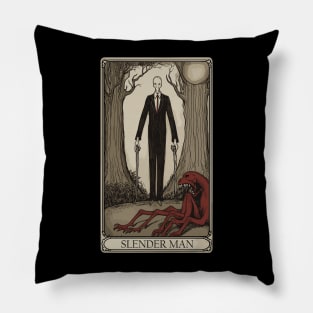 Slender Man Occult Tarot Card Illustration Parody - Mystical Humor Pillow