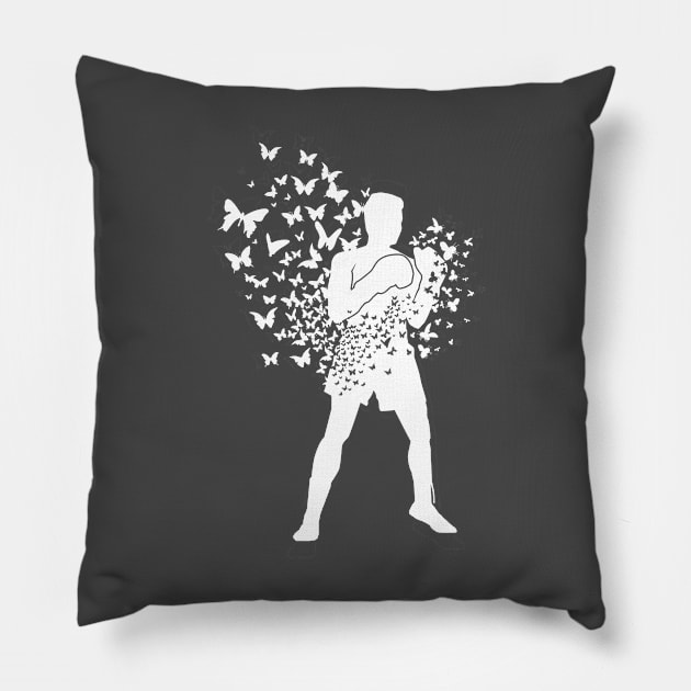 Boxing Series: Float Like a Butterfly (White Graphic) Pillow by Jarecrow 