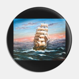 SQUARE RIGGER 'ILLAWARA' STEEL SAILING SHIP AT SUNSET Pin