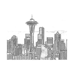 Minimalist Black and White Seattle Skyline T-Shirt