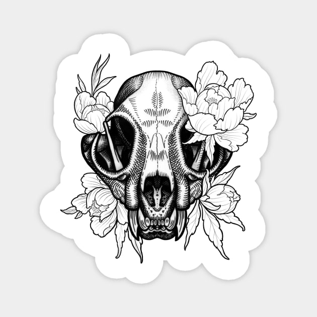 Bob Cat Skull with Flowers Magnet by Constattoo