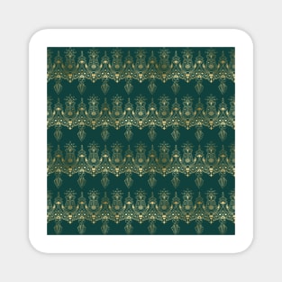 Teal and Gold Vintage Art Deco Damask Border Pattern Magnet