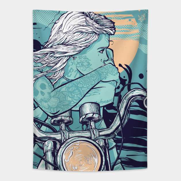 Motorbike girl Tapestry by Franco Luna