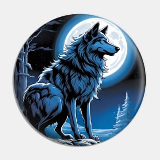 Wolf and Full Moon Pin