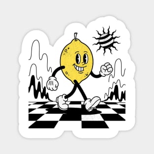 Lucky Lemon Retro Cartoon Checkerboard Magnet