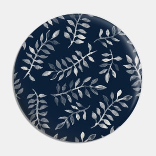 White Leaves on Navy - a hand painted pattern Pin