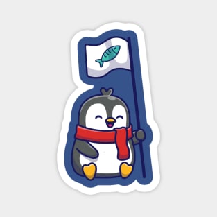 Cute penguin with fish flag Magnet