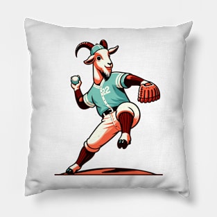 Throwback Goat pitcher - Vintage 1990s Cartoon Style Baseball Art Pillow