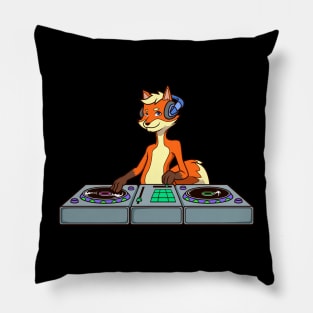 Cartoon fox DJ at turntable Pillow