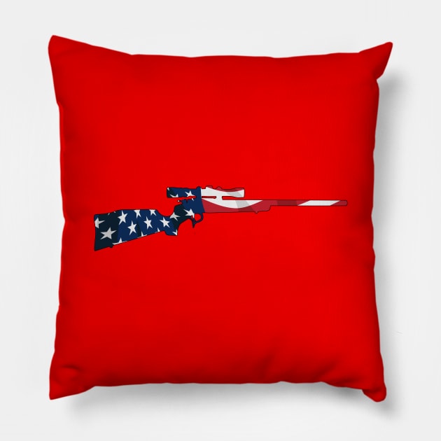 Patriotic Hunting Rifle with Scope and USA Flag Overlay Pillow by hobrath