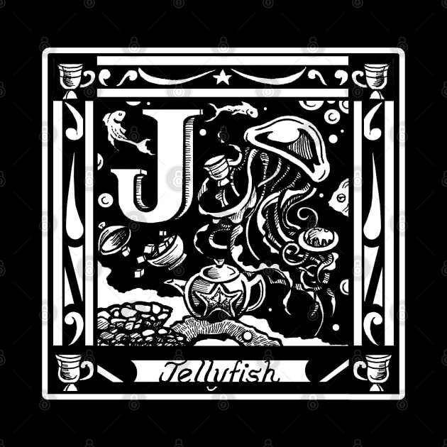 J is For Jellyfish Tea Party - White Outlined Version by Nat Ewert Art