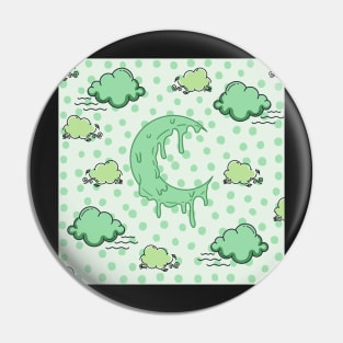 melting crescent moon cloud night green polka dots Pin