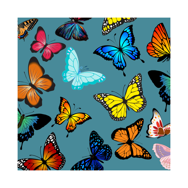 Colorful Butterflies blue background by Ekkoha