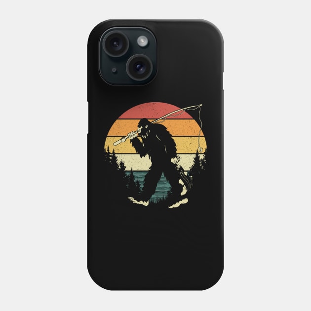 Bigfoot Fishing Retro Sunset Phone Case by Tesszero