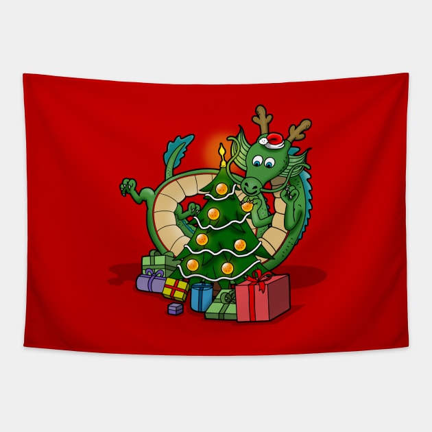 Christmas Anime Funny Dragon Christmas Tree Tapestry by BoggsNicolas