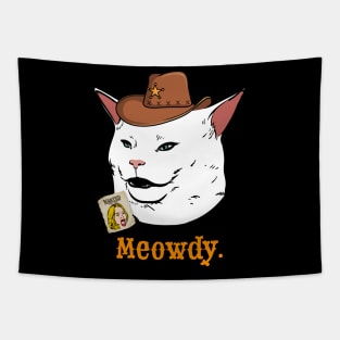 Meowdy Texas Salad Cat Meme Funny Internet Yelling Confused Tapestry