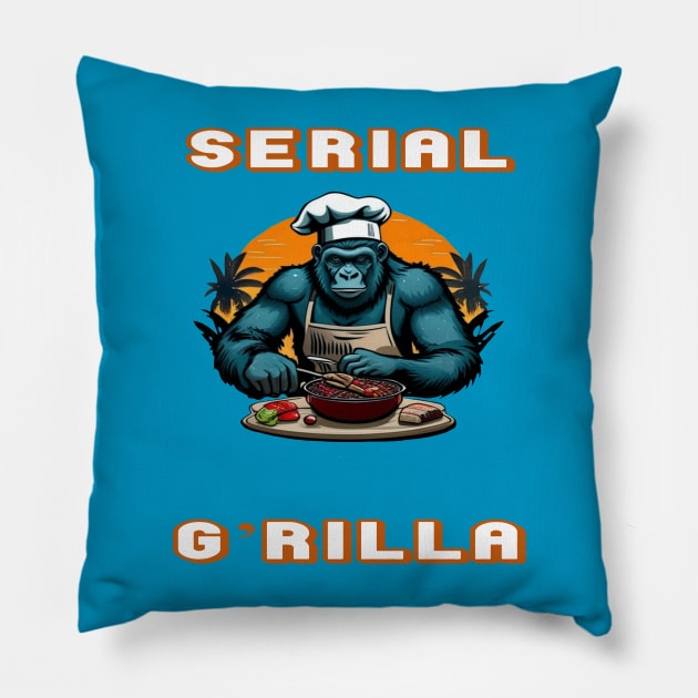 Serial G'rilla Master BBQ Griller Fun Pun Pillow by taiche