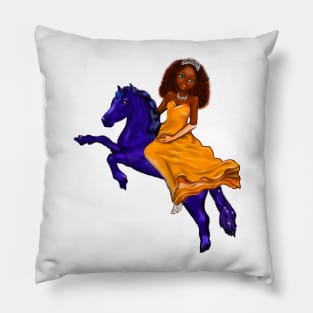 Black anime princess on horse ! beautiful  black girl with Afro hair, green eyes, Cherry pink lips and dark brown skin. Hair love ! Pillow