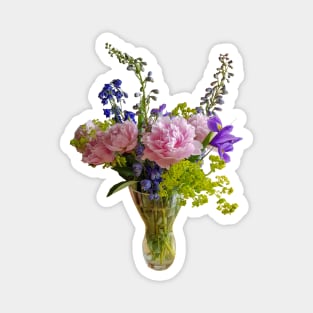 Peony Iris and Delphinium in a Vase Floral Photo Magnet