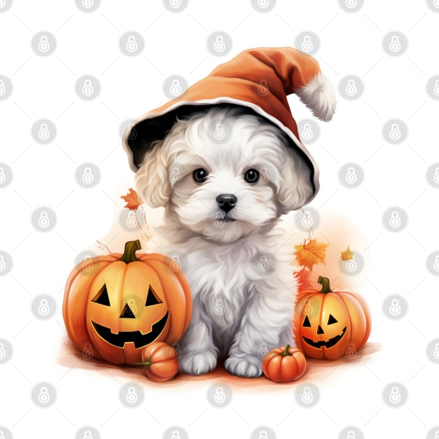 White cute Halloween puppy Dog by LaartStudio